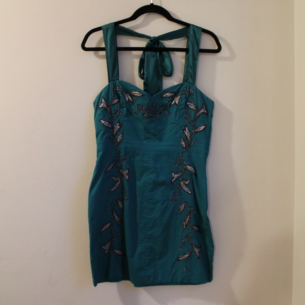 [Free People] Teal Cocktail Dress w Bead Detailing